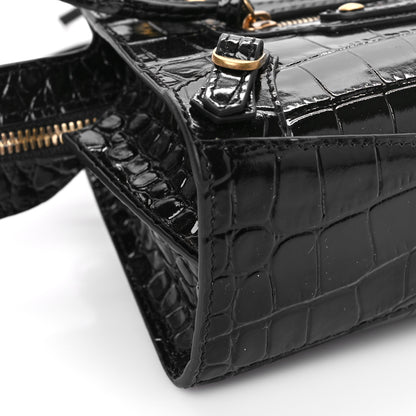Balenciaga Shiny Supple Calfskin Crocodile Embossed Neo Classic Gold Hardware Nano City Crossbody Black 6 of 7