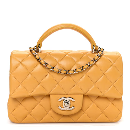 Chanel Lambskin Quilted Mini Top Handle Rectangular Flap Yellow 1 of 11