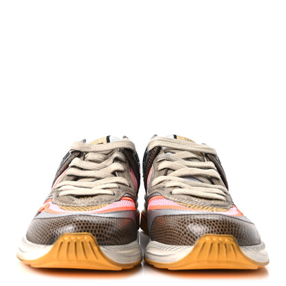Gucci Calfskin Suede Mesh Lizard Embossed Womens Ultrapace Sneakers 37 Silver Anthracite Neon Orange 3 of 8