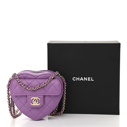 Chanel Lambskin Quilted CC In Love Heart Clutch With Chain Purple 10 of 10