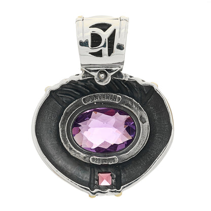 David Yurman Sterling Silver 14K Yellow Gold Amethyst Garnet Pendant 4 of 5