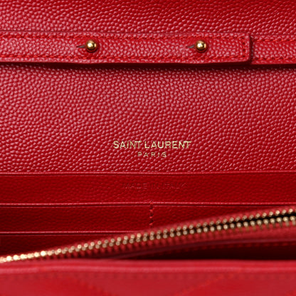 Saint Laurent Grain De Poudre Matelasse Chevron Monogram Chain Wallet New Red 6 of 10