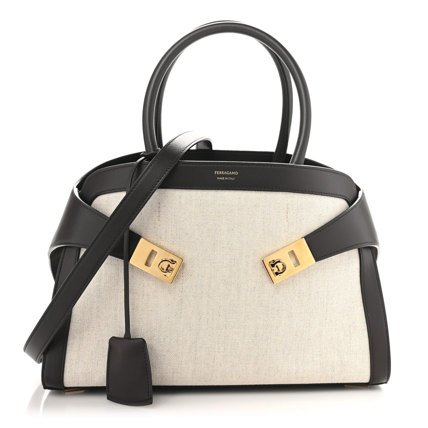 Calfskin Canvas Small Hug Bag Natural Testa Di Moro