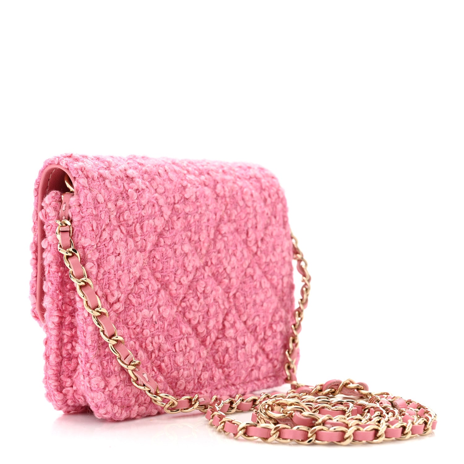 Chanel Tweed Quilted Flap Chain Waist Bag Pink 2 of 10