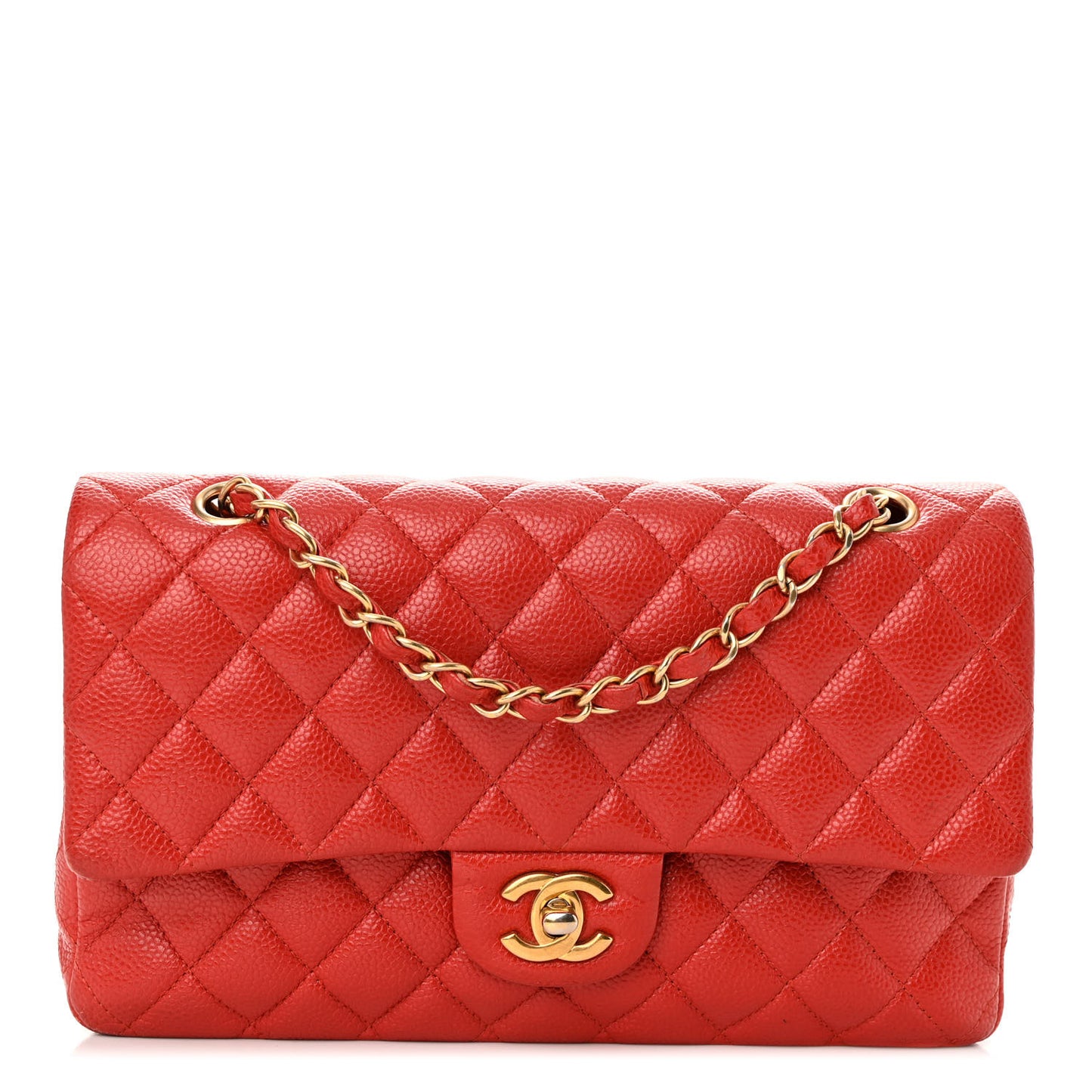 Caviar Quilted Medium Double Flap Red