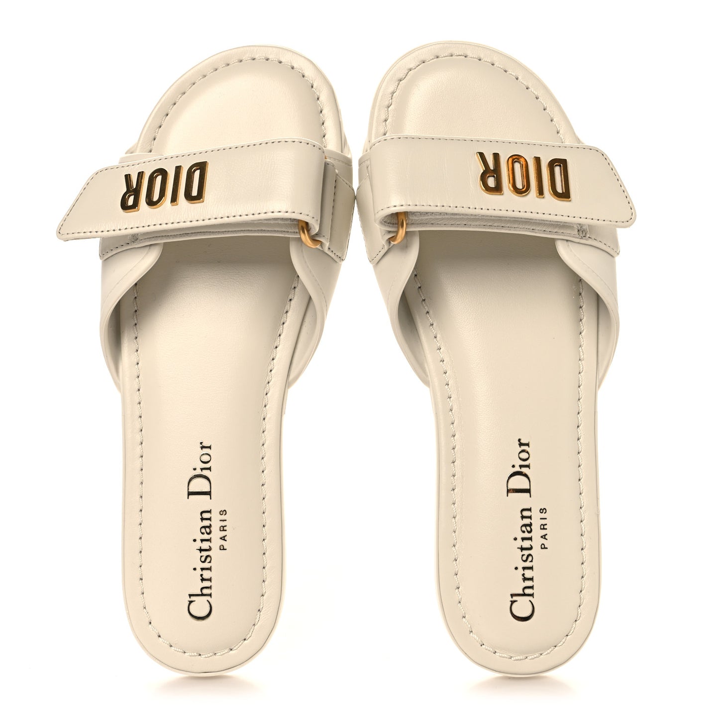 Lambskin Rubber Dioriviera Dioract Flat Slide Sandals 35 White