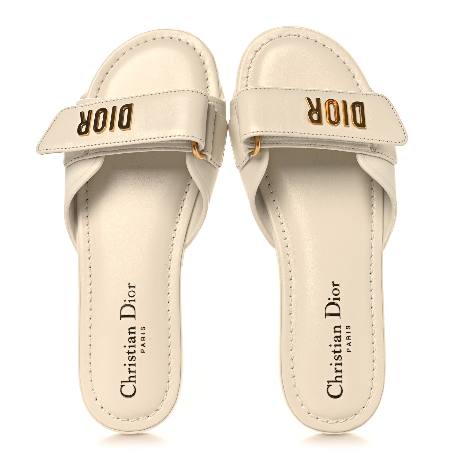 Christian Dior Lambskin Rubber Dioriviera Dioract Flat Slide Sandals 35 White 2 of 9