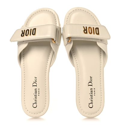 Christian Dior Lambskin Rubber Dioriviera Dioract Flat Slide Sandals 35 White 2 of 9