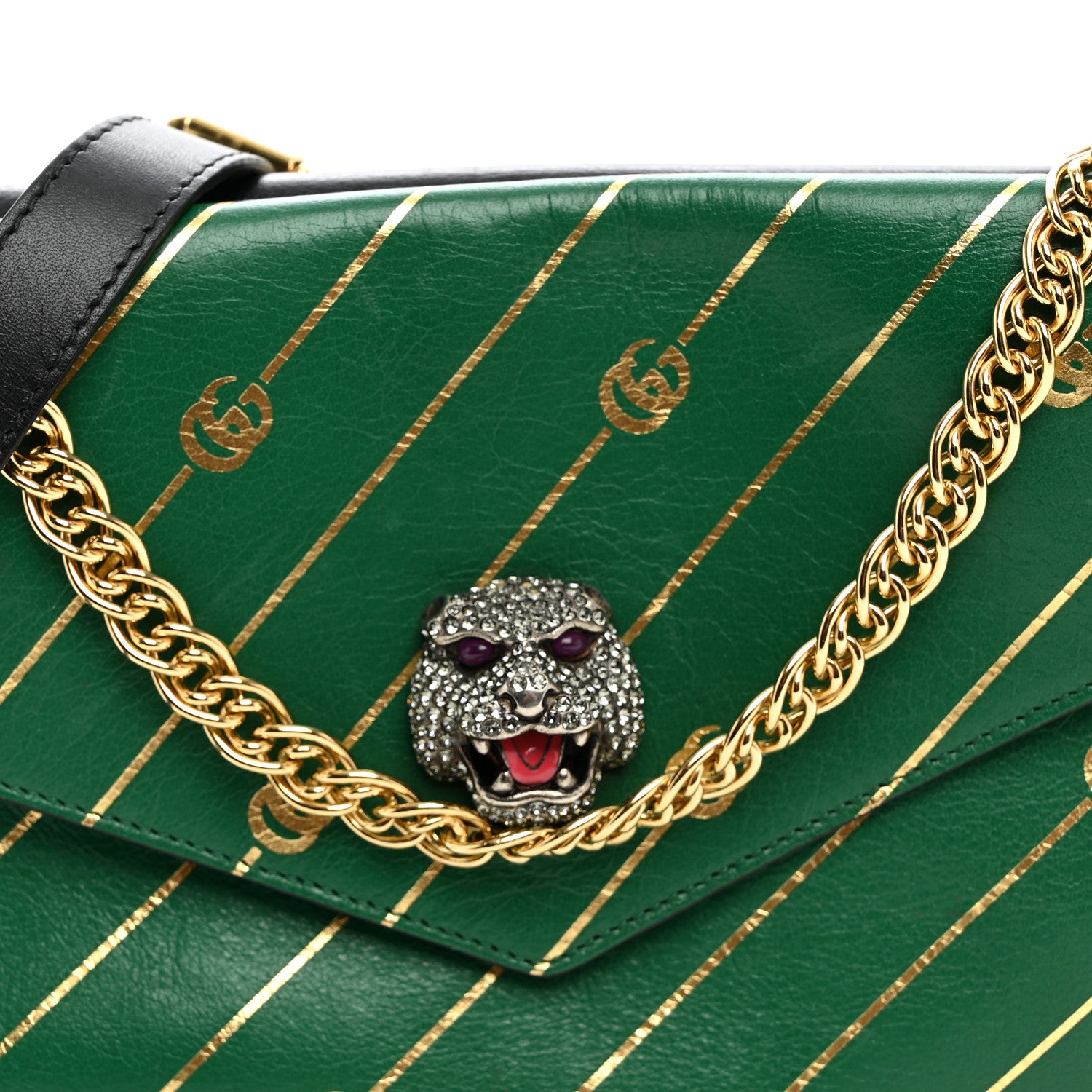 Gucci Calfskin Diagonal GG Medium Thiara Double Envelope Shoulder Bag Emerald Green Black 9 of 11