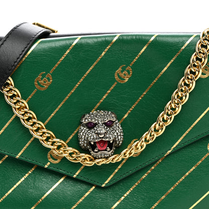 Gucci Calfskin Diagonal GG Medium Thiara Double Envelope Shoulder Bag Emerald Green Black 9 of 11
