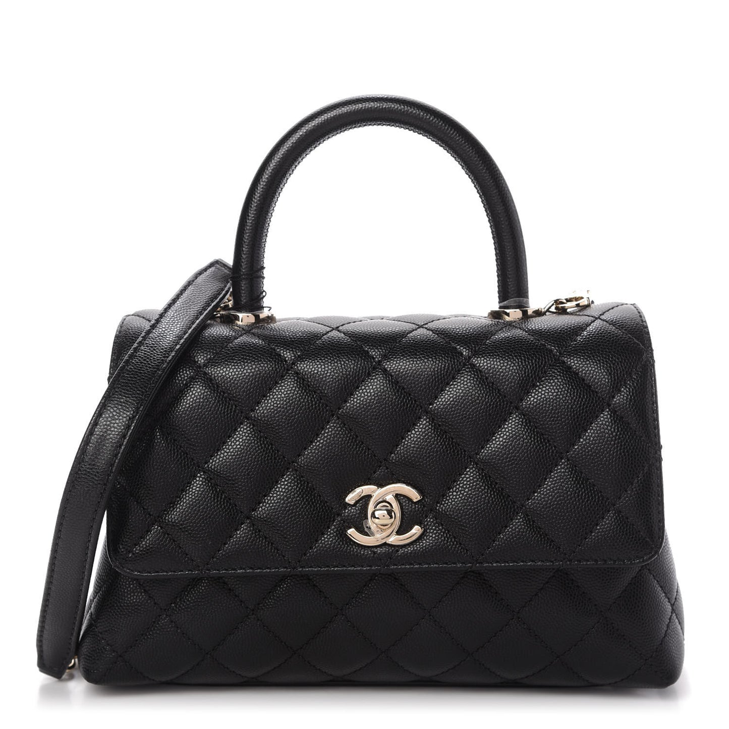 Caviar Quilted Mini Coco Handle Flap Black