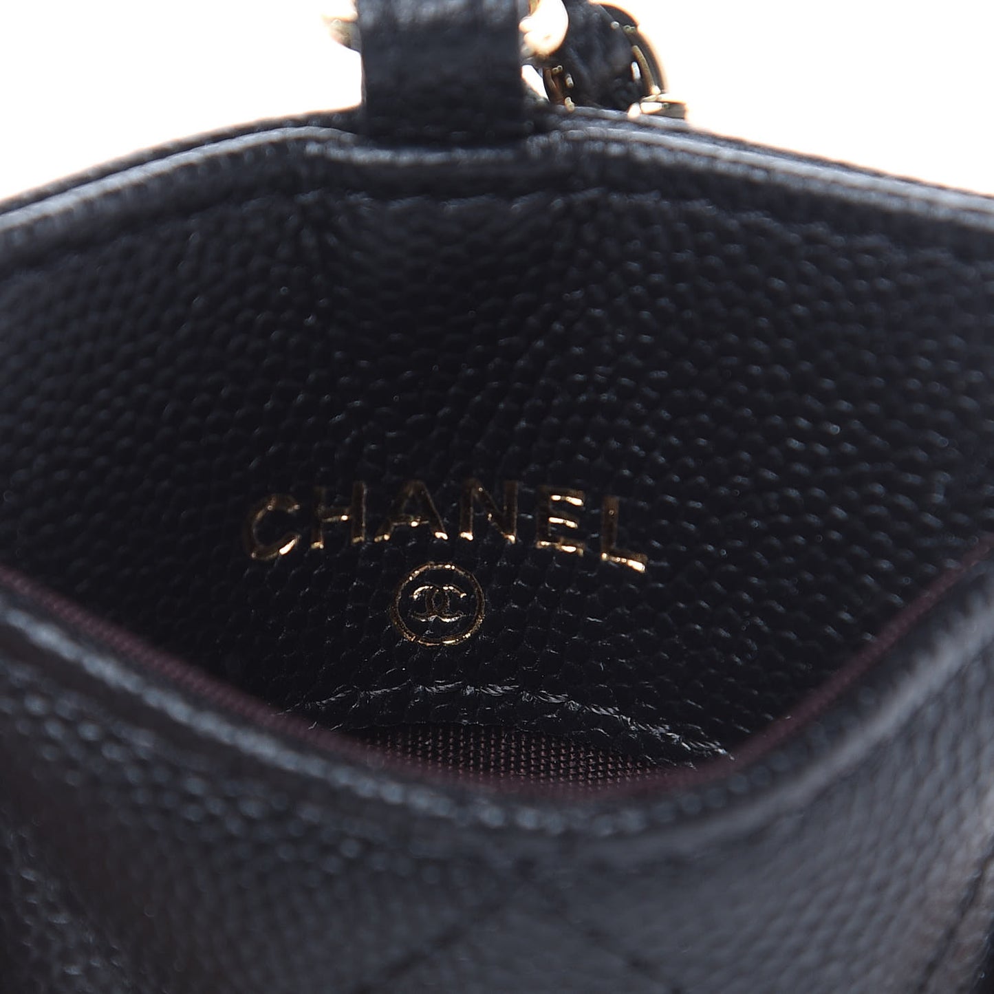 Caviar Quilted Card Holder On Chain Black
