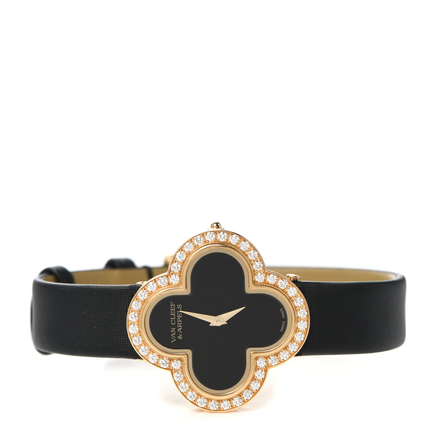 18K Rose Gold Diamond Bezel Onyx 30mm Alhambra Talisman Quartz Watch