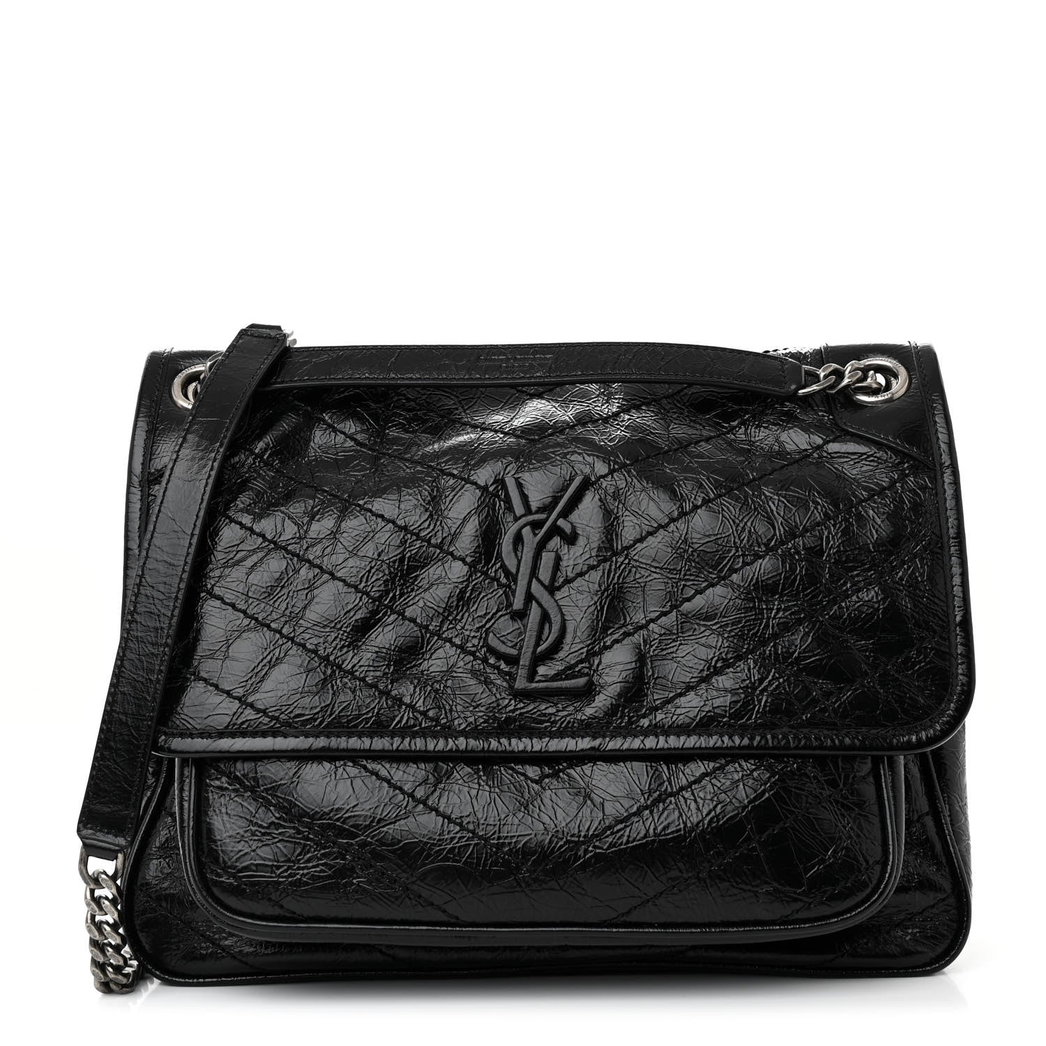 Saint Laurent Crinkled Calfskin Matelasse Monogram Medium Niki Chain Satchel Black 1 of 10
