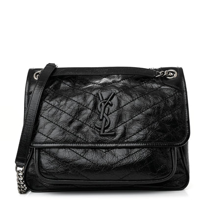 Saint Laurent Crinkled Calfskin Matelasse Monogram Medium Niki Chain Satchel Black 1 of 10