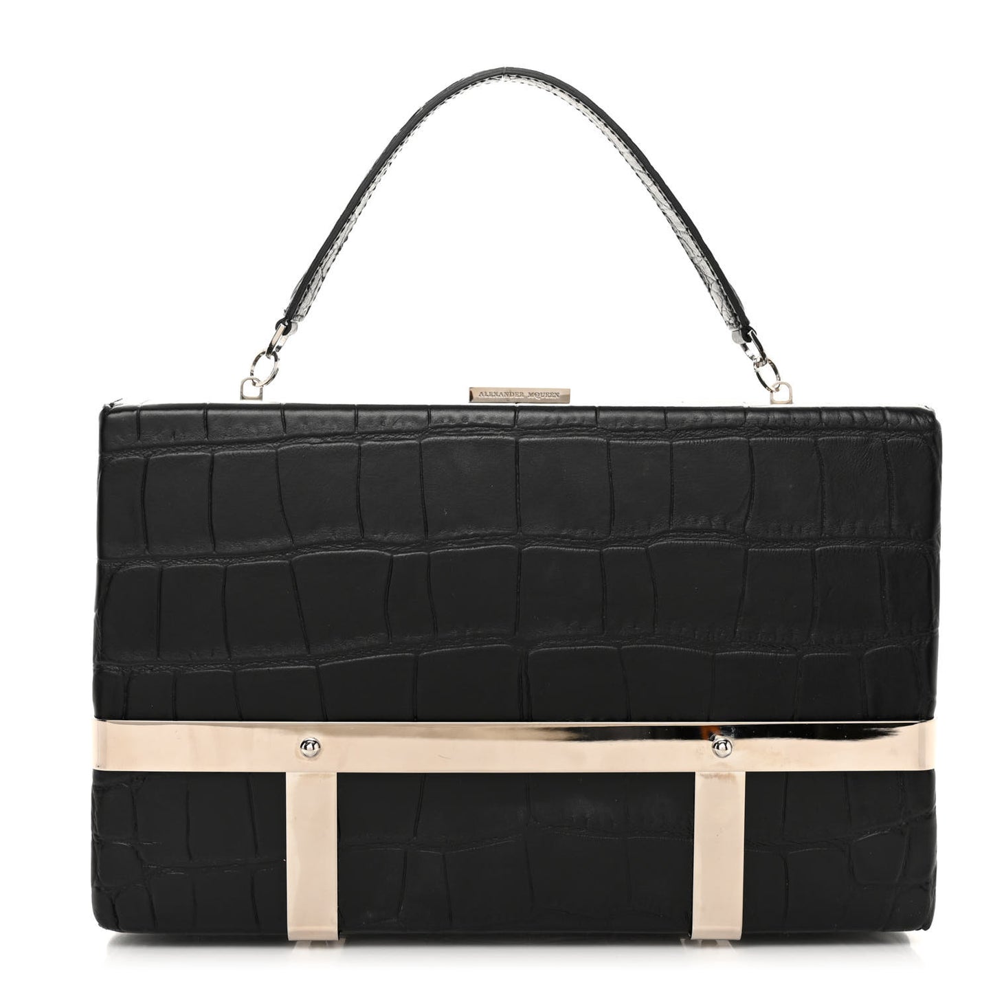 Calfskin Crocodile Stamped Cage Case Black