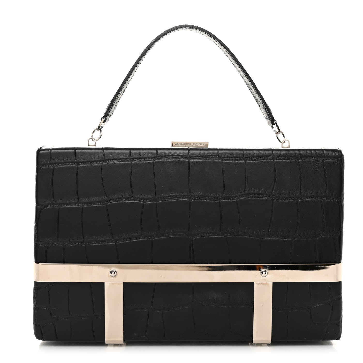 Alexander McQueen Calfskin Crocodile Stamped Cage Case Black 1 of 10
