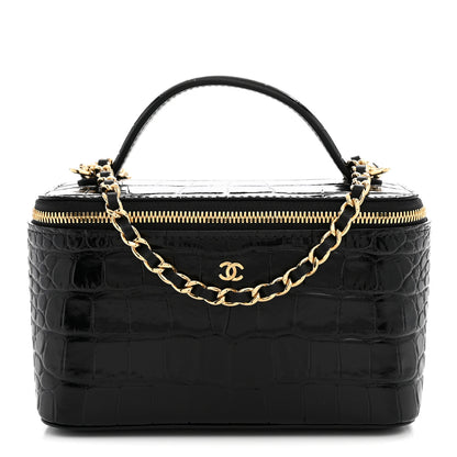 Chanel Calfskin Crocodile Embossed Crococo Small Top Handle Vanity Case With Chain Black 1 of 11