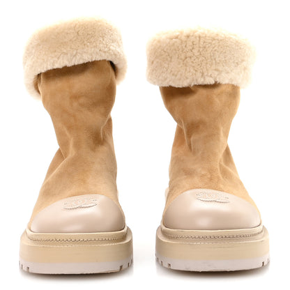 Chanel Suede Shearling Cap Toe Short Boots 38 Beige 3 of 8