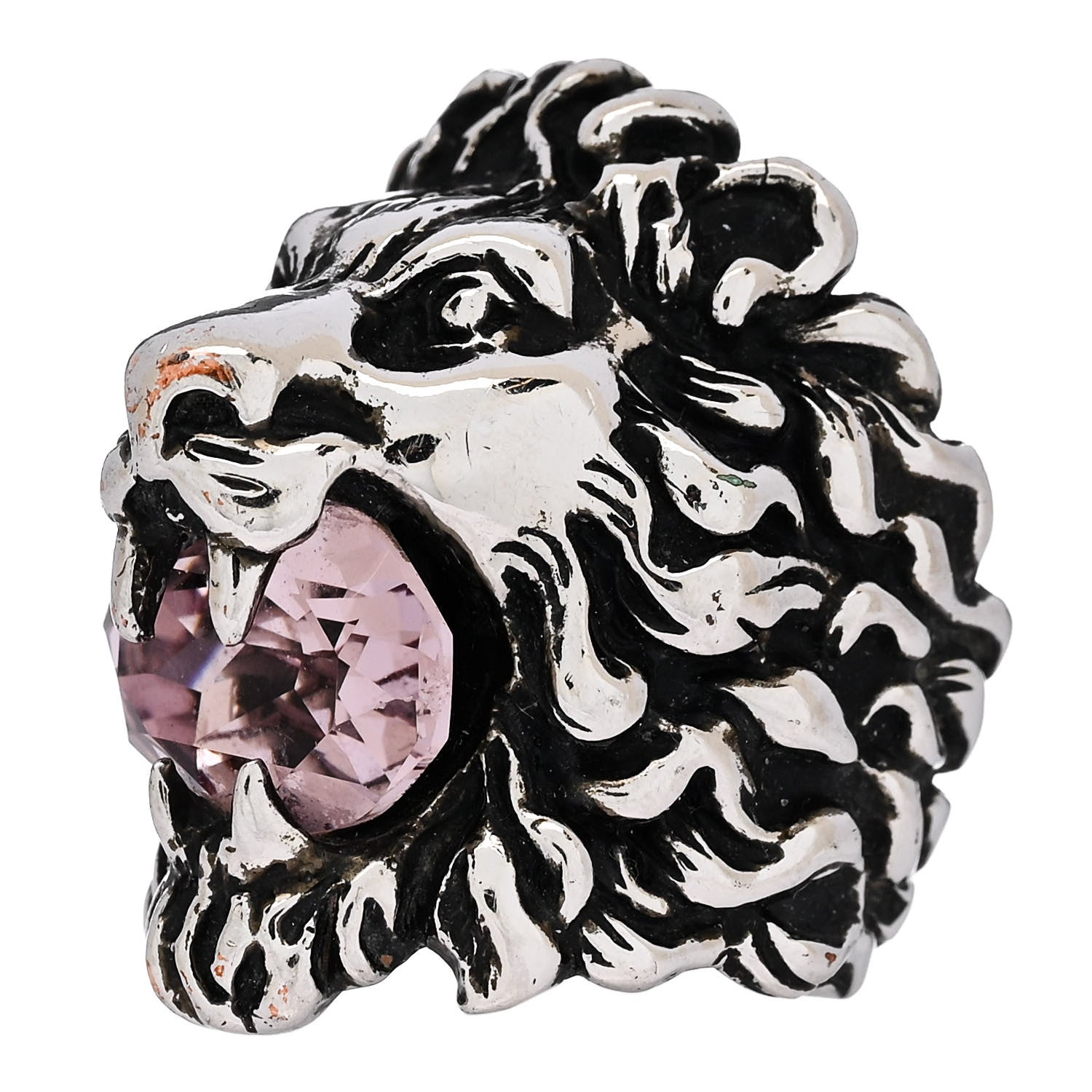 Gucci Metal Crystal Lion Head Ring 6.25 Pink Silver 3 of 7