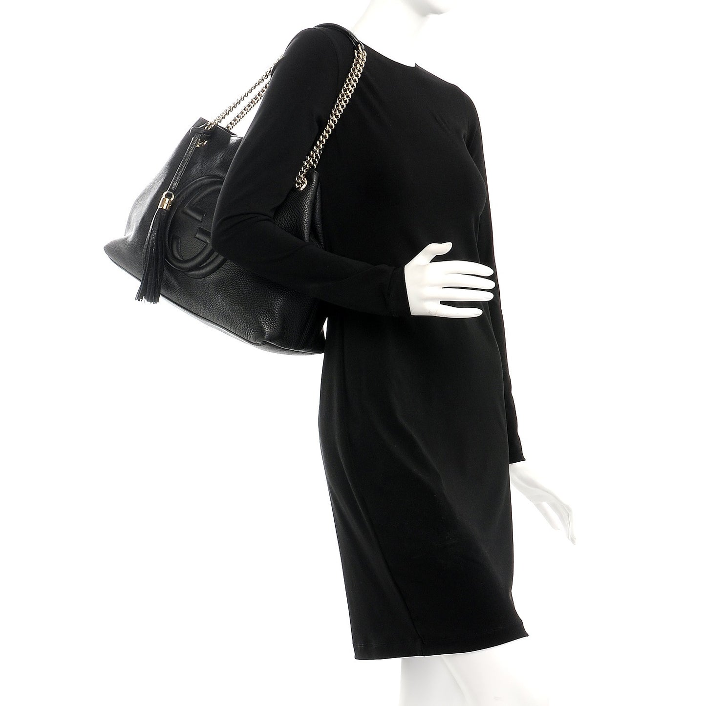 Pebbled Calfskin Medium Soho Chain Shoulder Bag Black