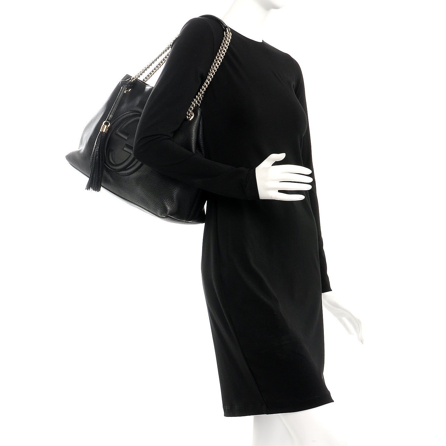 Gucci Pebbled Calfskin Medium Soho Chain Shoulder Bag Black 2 of 7