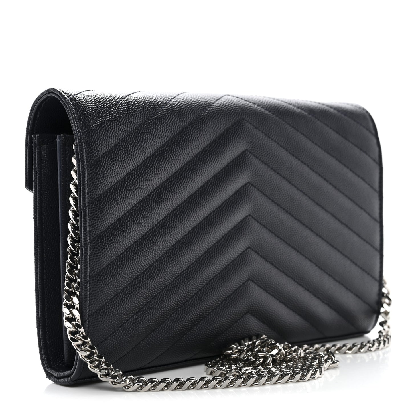 Grain De Poudre Matelasse Chevron Monogram Chain Wallet Deep Marine