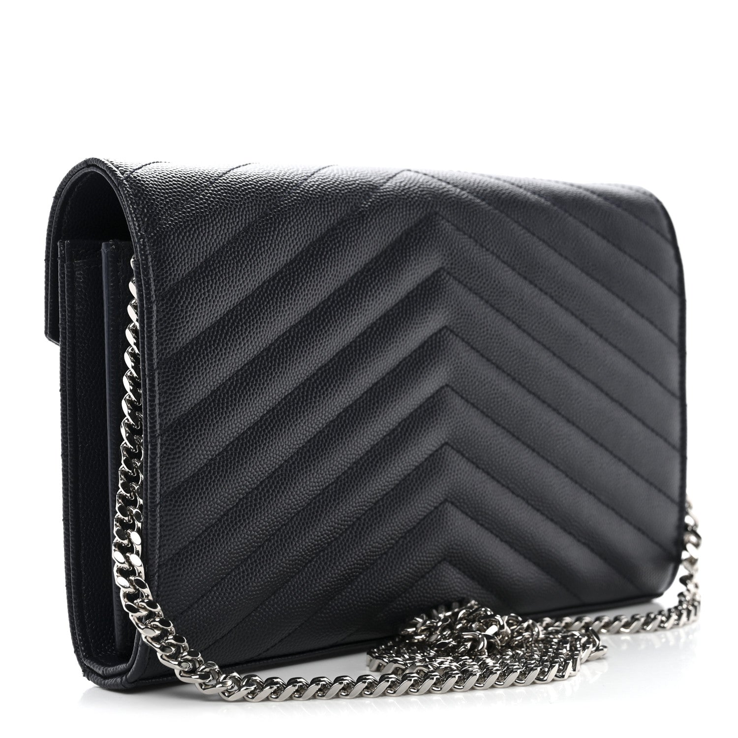 Saint Laurent Grain De Poudre Matelasse Chevron Monogram Chain Wallet Deep Marine 3 of 10