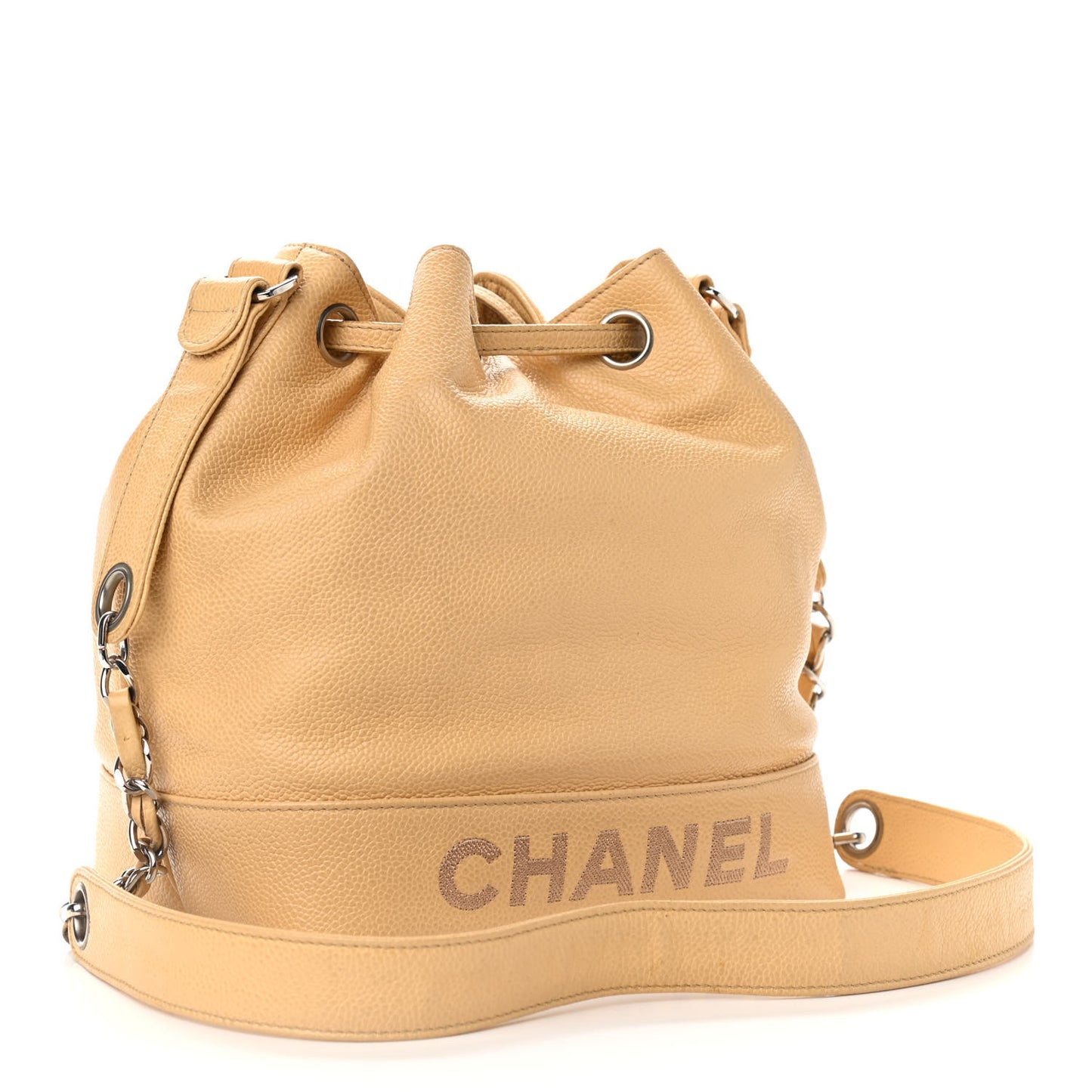 Caviar CC Drawstring Shoulder Bag Beige