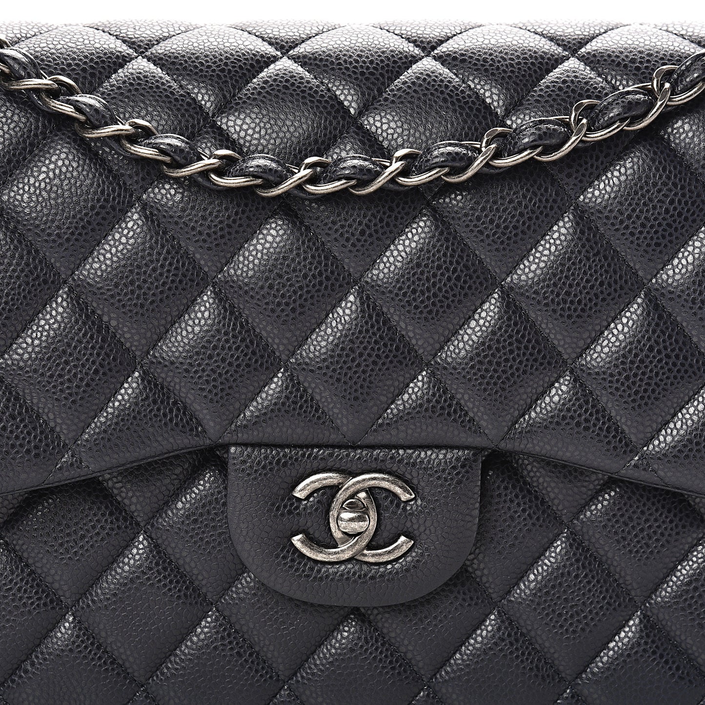 Caviar Quilted Jumbo Double Flap Navy Blue
