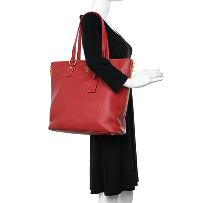 Prada Vitello Daino Side Zip Shopper Tote Rosso 2 of 11