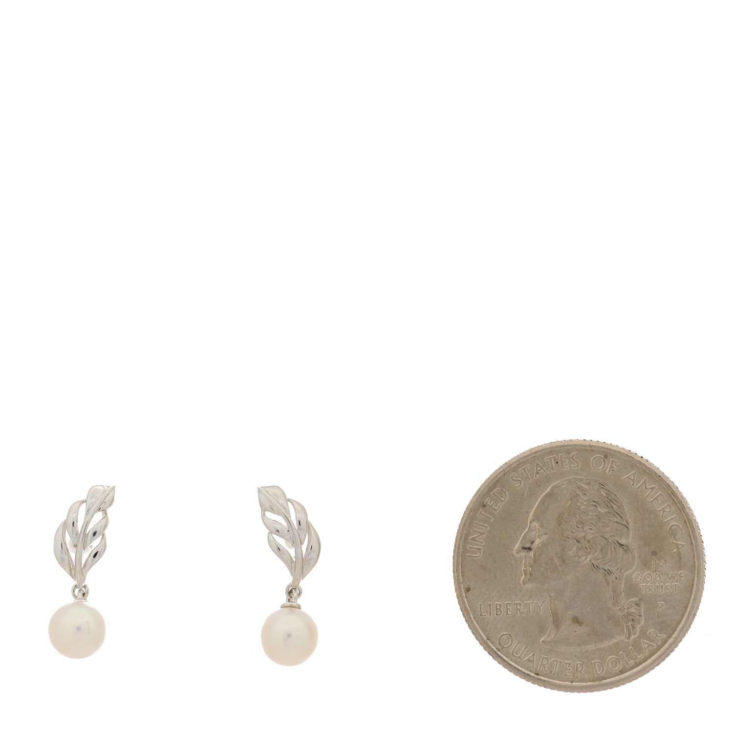 Mikimoto 18K White Gold Akoya Pearl Leaf Drop Earrings 2 of 5