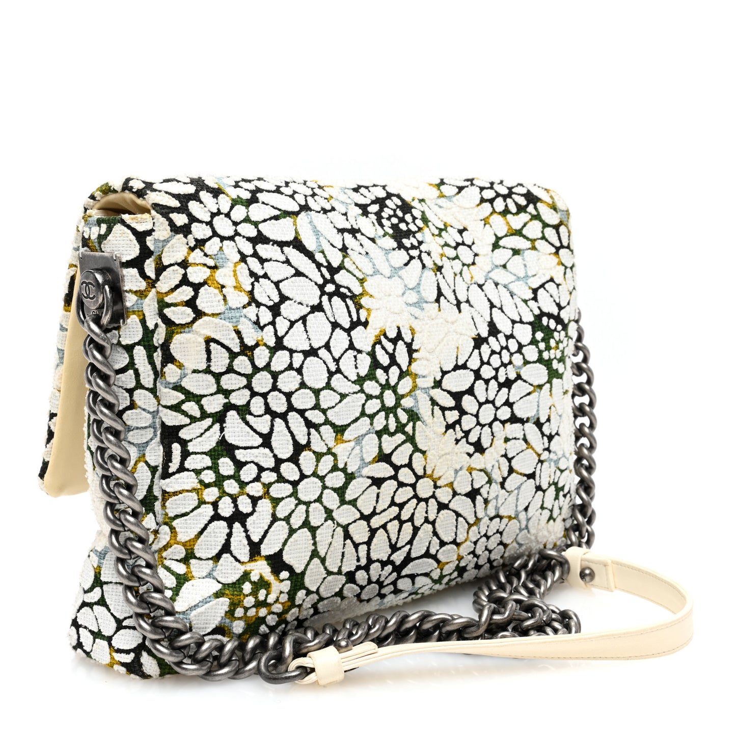 Tweed Quilted Floral Single Flap White
