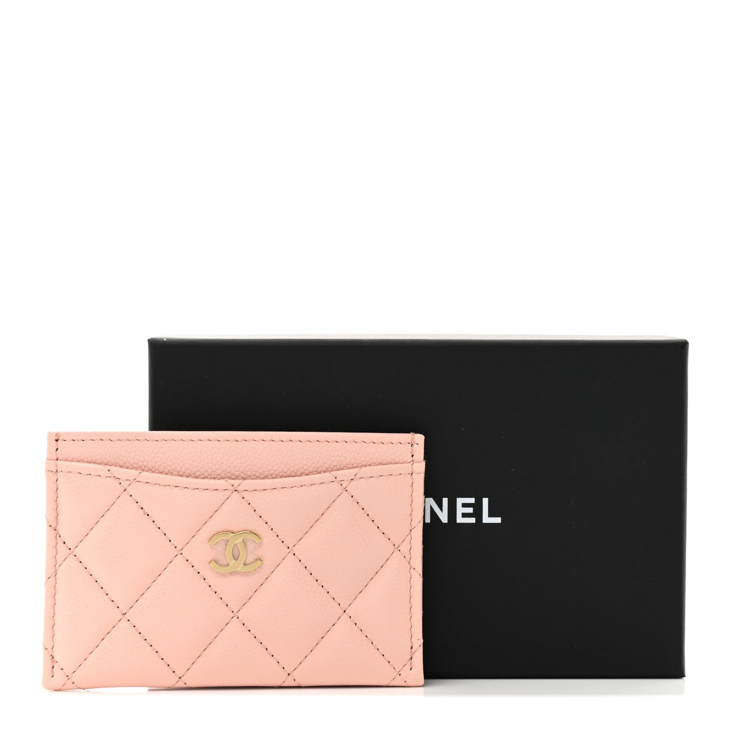 Caviar Quilted Card Holder Light Pink