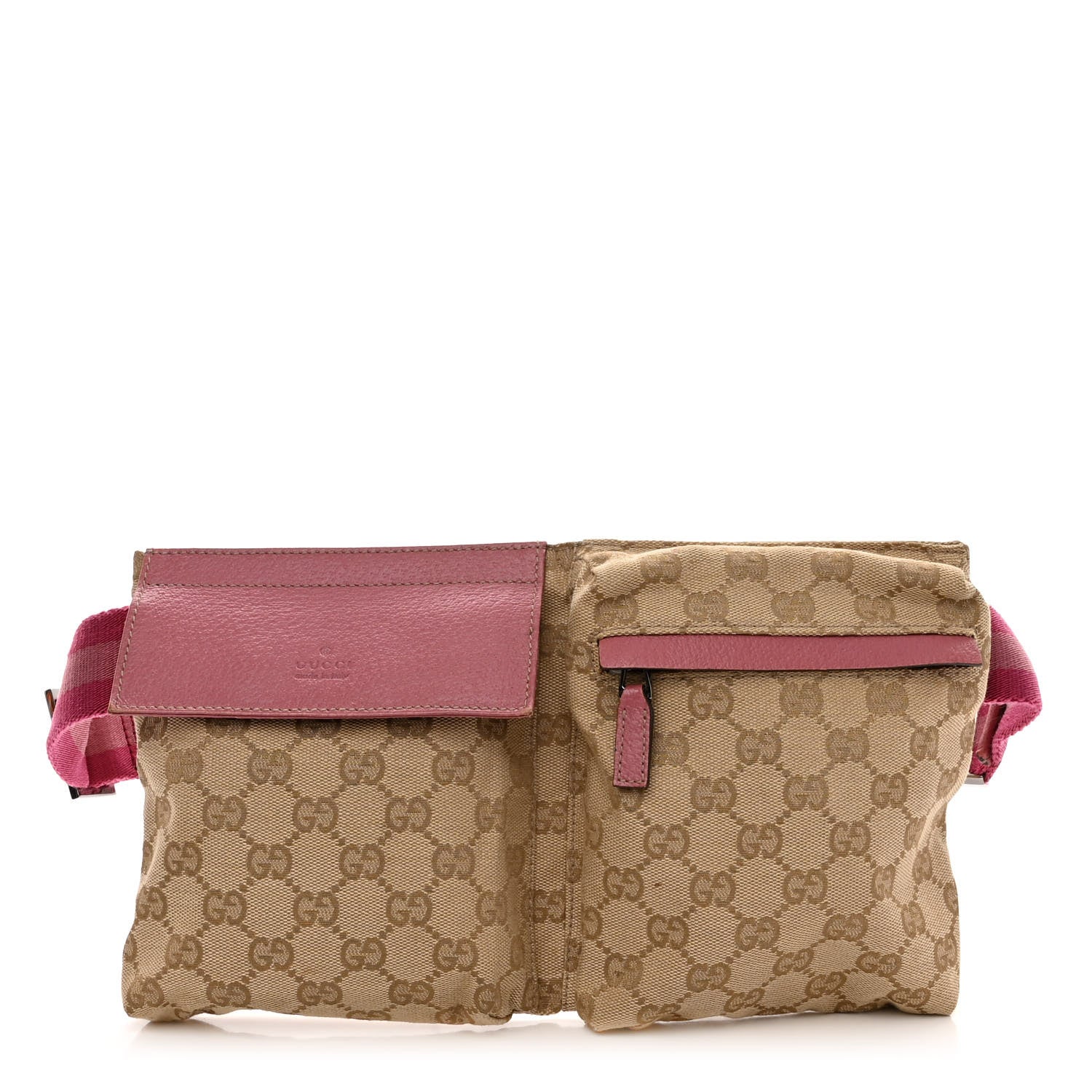 Gucci GG Monogram Web Double Pocket Belt Bag Pink 1 of 10