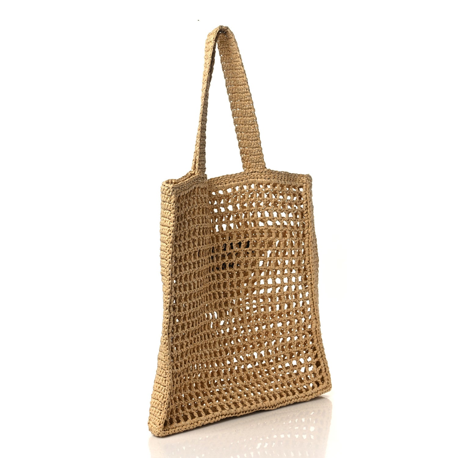 Prada Yarn Raffia Effect Crochet Logo Embroidered Tote Bag Naturale 3 of 8