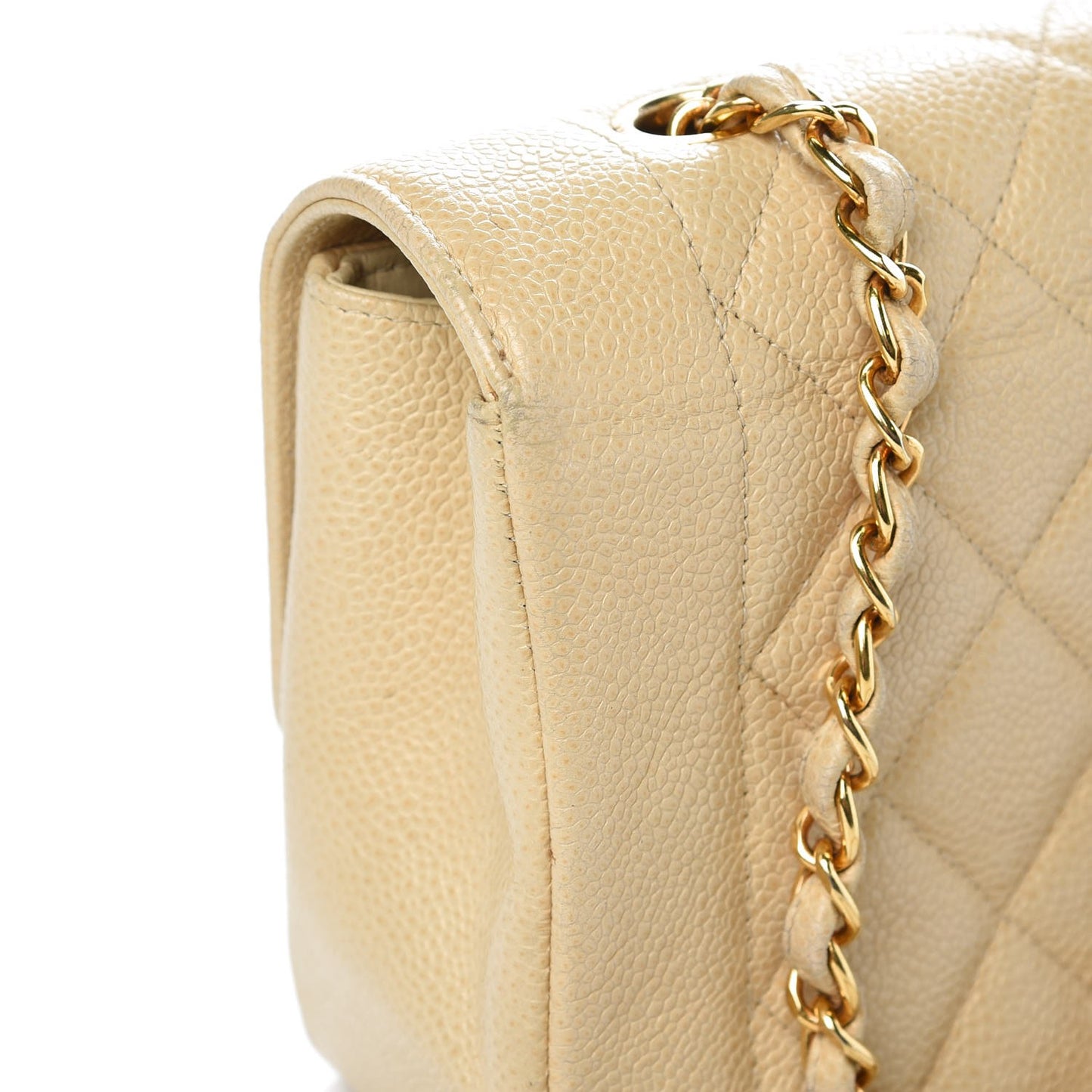 Caviar Quilted Small Single Flap Beige