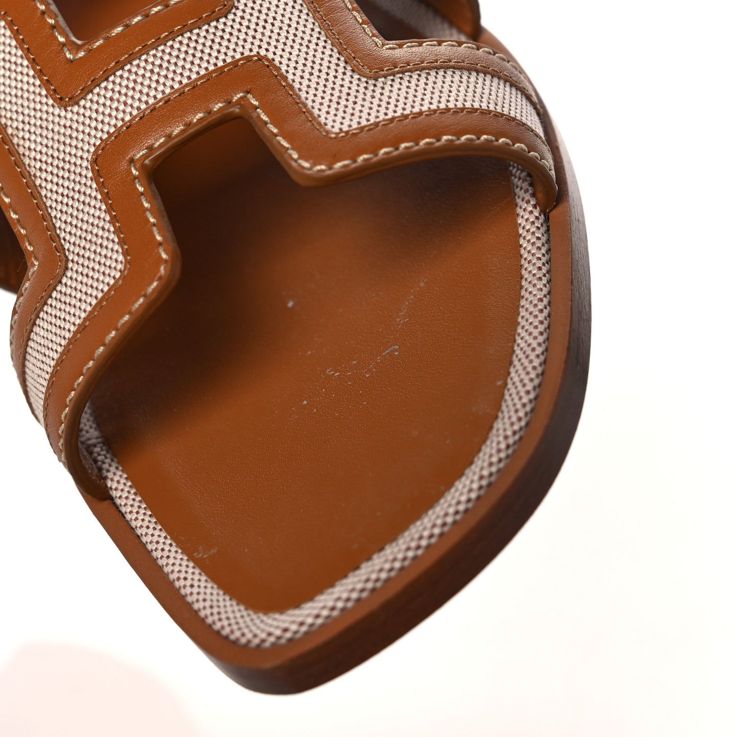 Calfskin Canvas Oran Sandals 36.5 Noisette Beige Dore