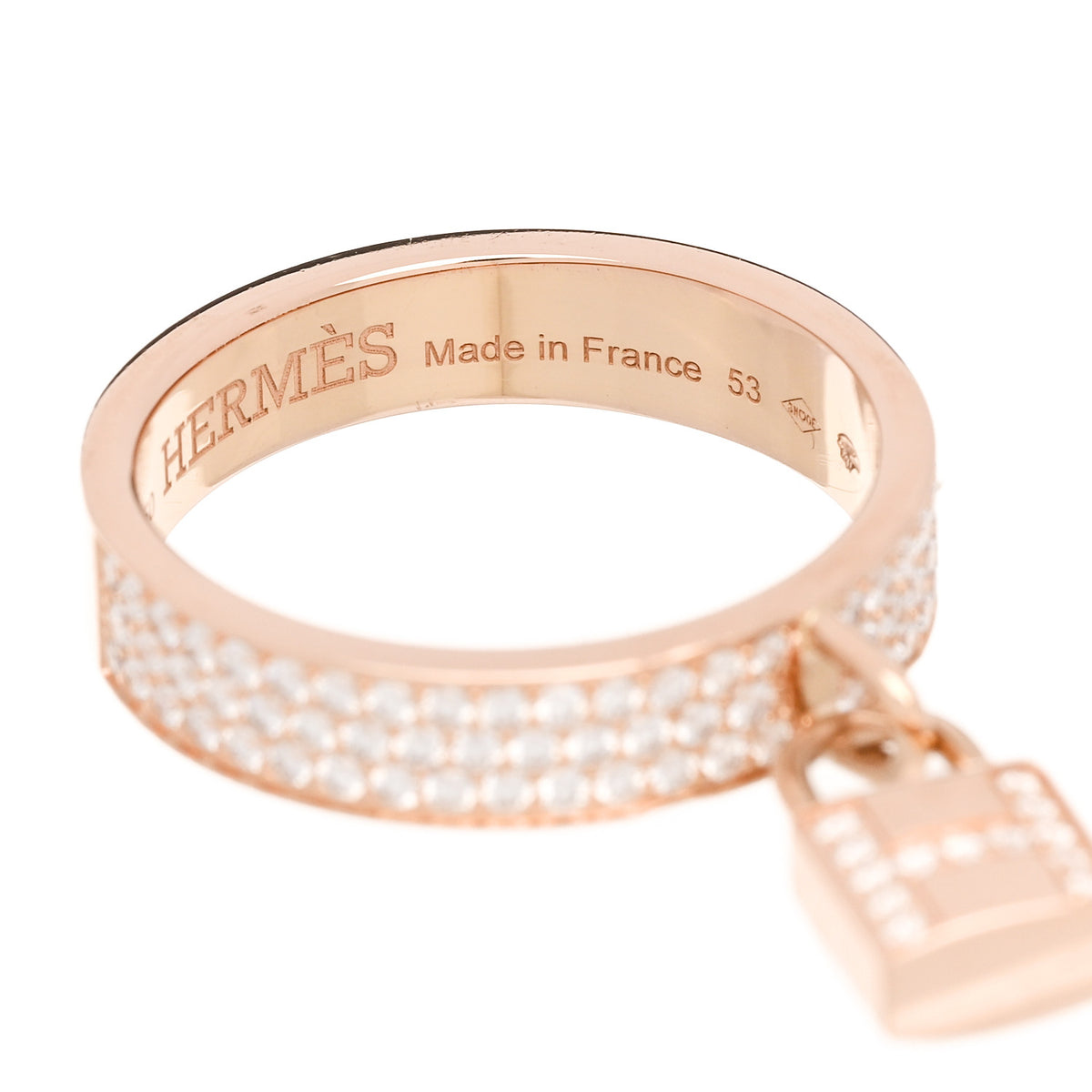 Hermes 18K Rose Gold Diamond MM Kelly Clochette Ring 53 6.5 5 of 6