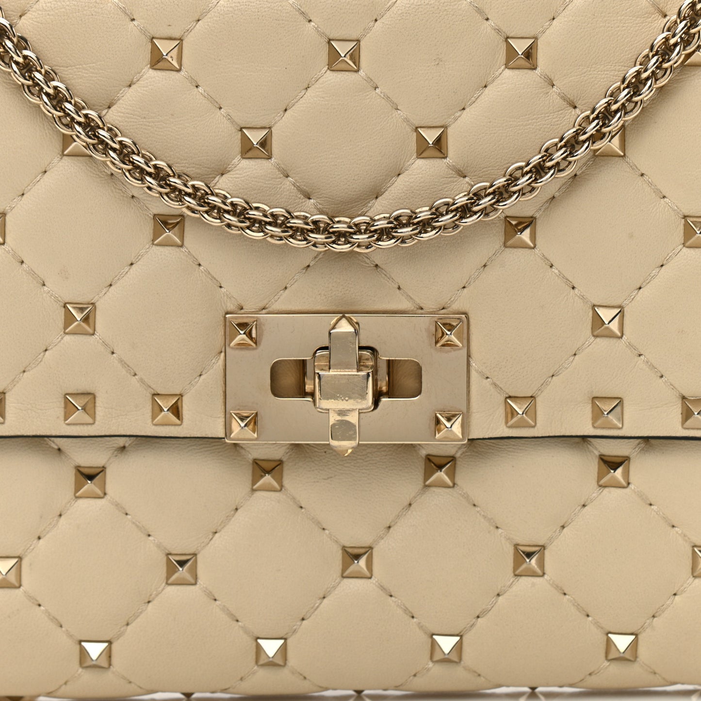 Nappa Rockstud Spike Wallet on Chain Light Ivory