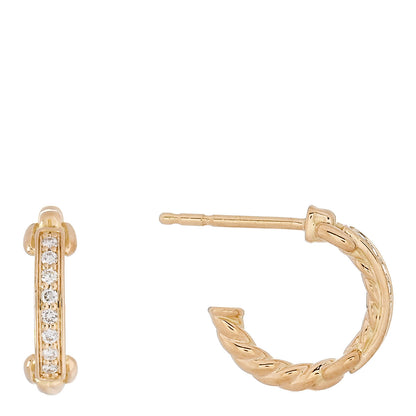 David Yurman 18K Yellow Gold Diamond Petit Pave Huggie Hoop Earrings 1 of 4