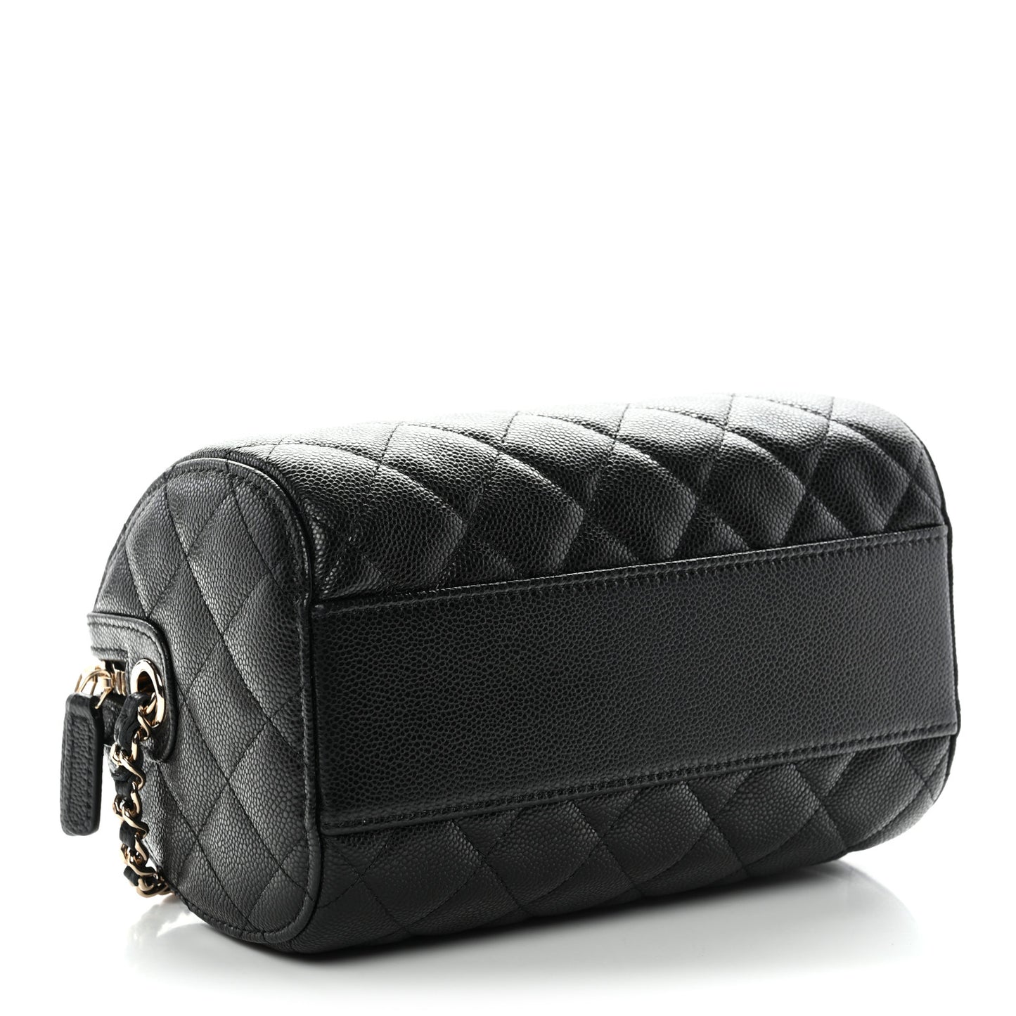 Caviar Quilted Barrel Clutch With Chain  Black
