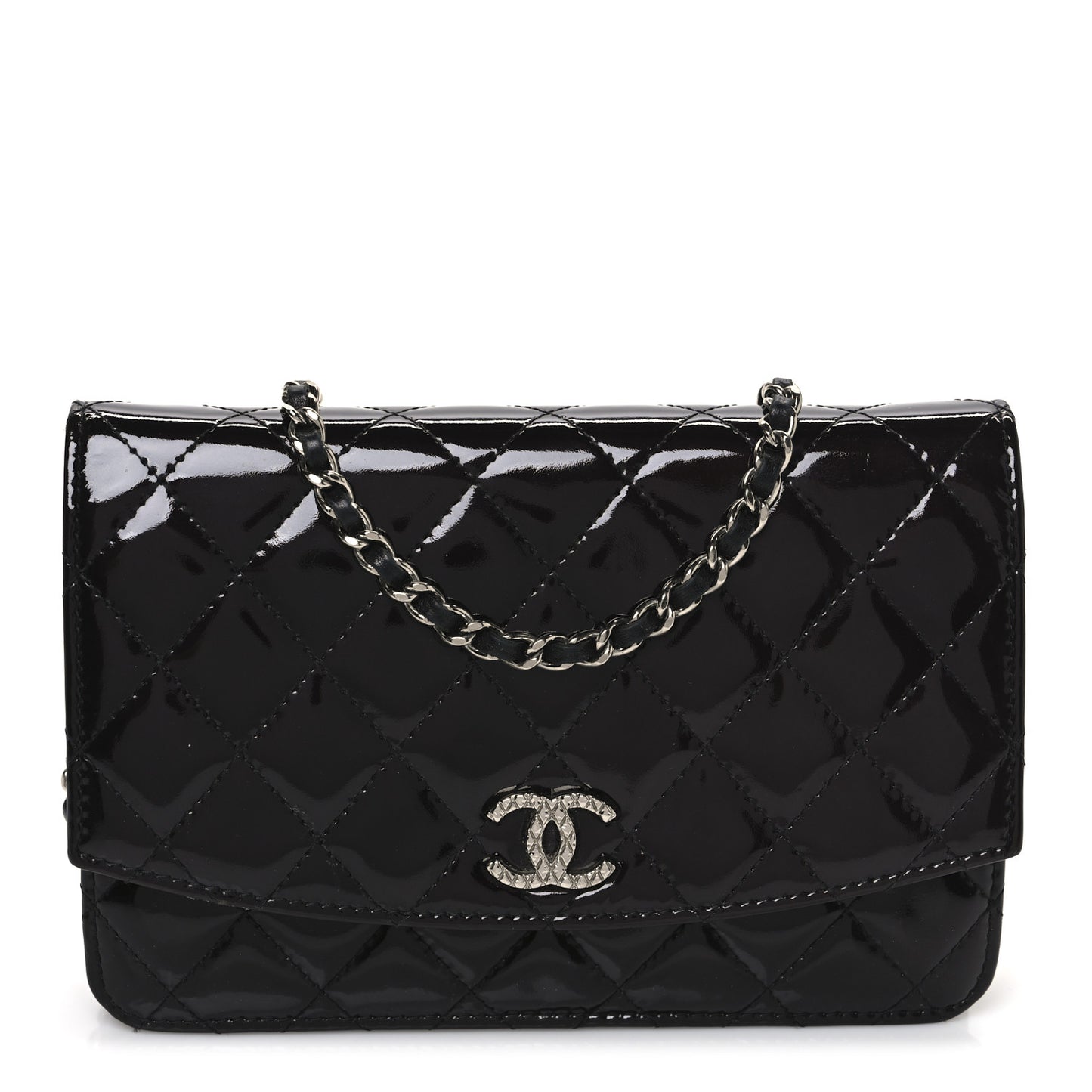 Patent Quilted Brilliant Wallet On Chain WOC Black