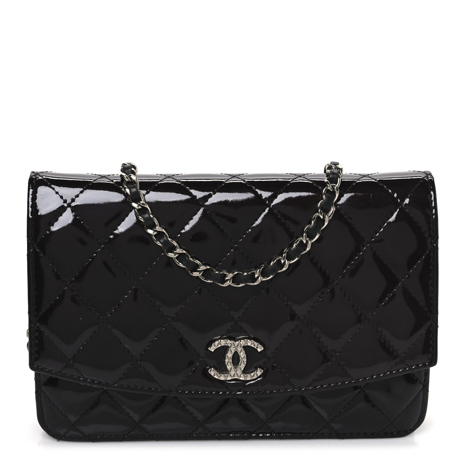 Chanel Patent Quilted Brilliant Wallet On Chain WOC Black 1 of 11