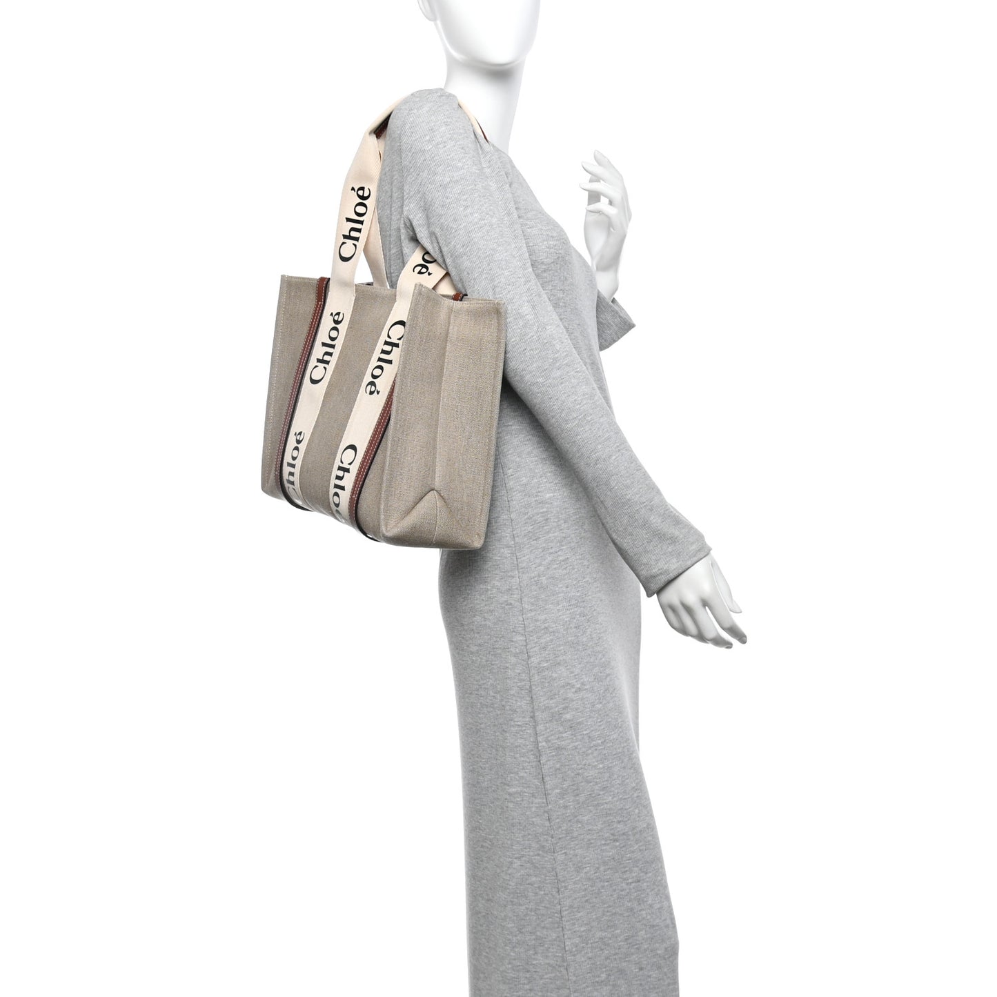 Linen Calfskin Medium Woody Ribbon Tote White Brown