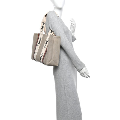 Chloe Linen Calfskin Medium Woody Ribbon Tote White Brown 2 of 10