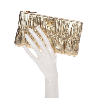 Prada Metallic Nappa Gaufre Small Zip Pouch Platino 9 of 14