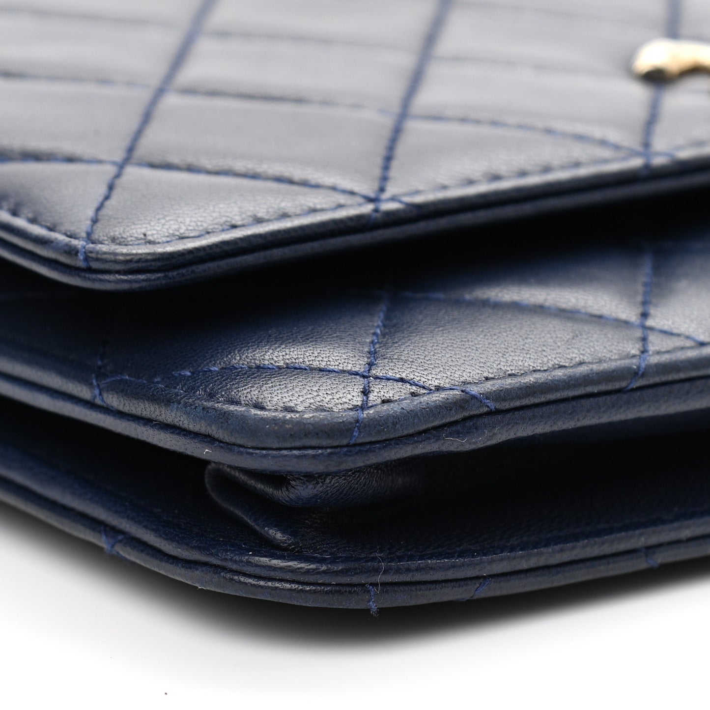 Lambskin Quilted Trendy CC Wallet On Chain WOC Navy
