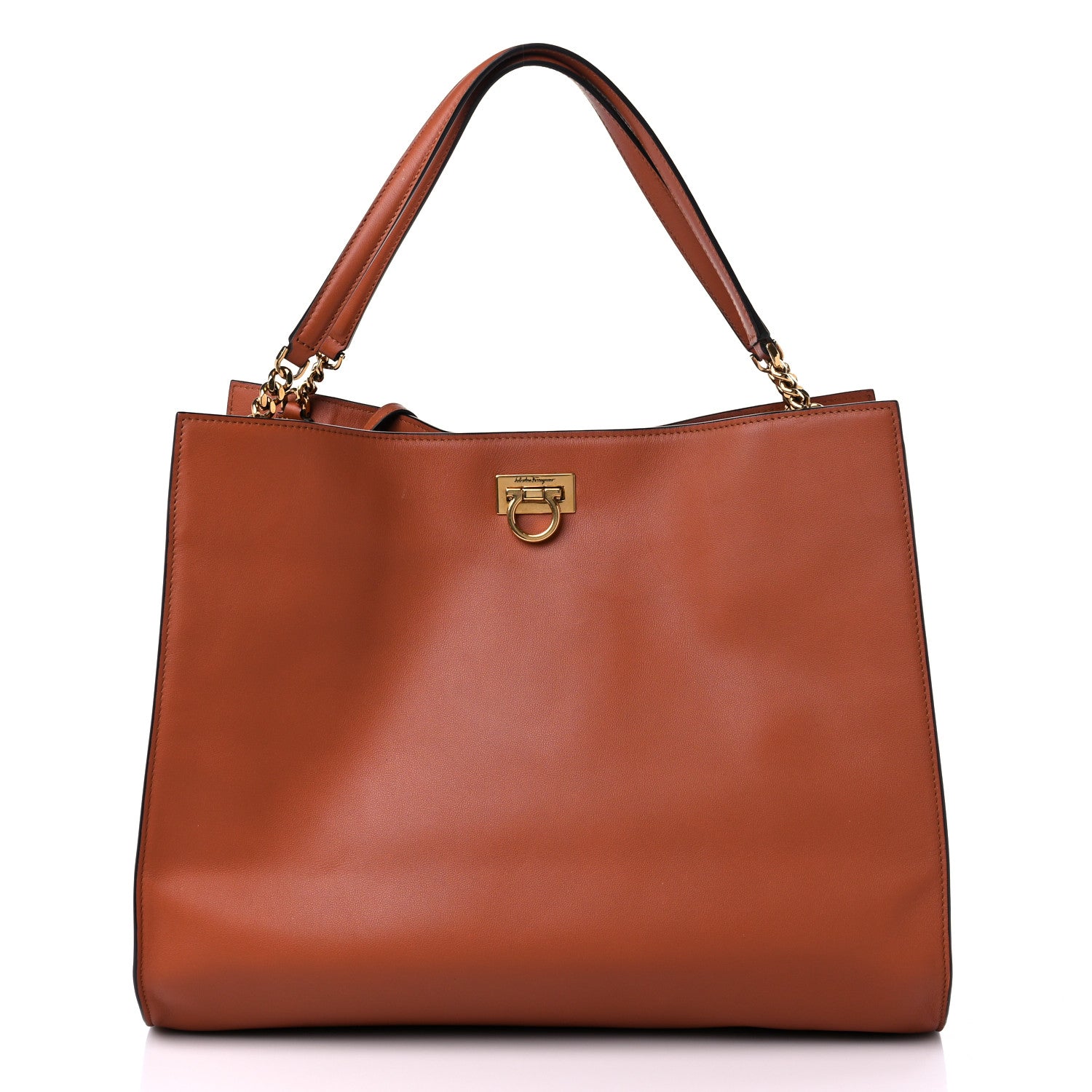 Salvatore Ferragamo Calfskin Gancini Trifolio Tote Bag Siena Tan 2 of 11