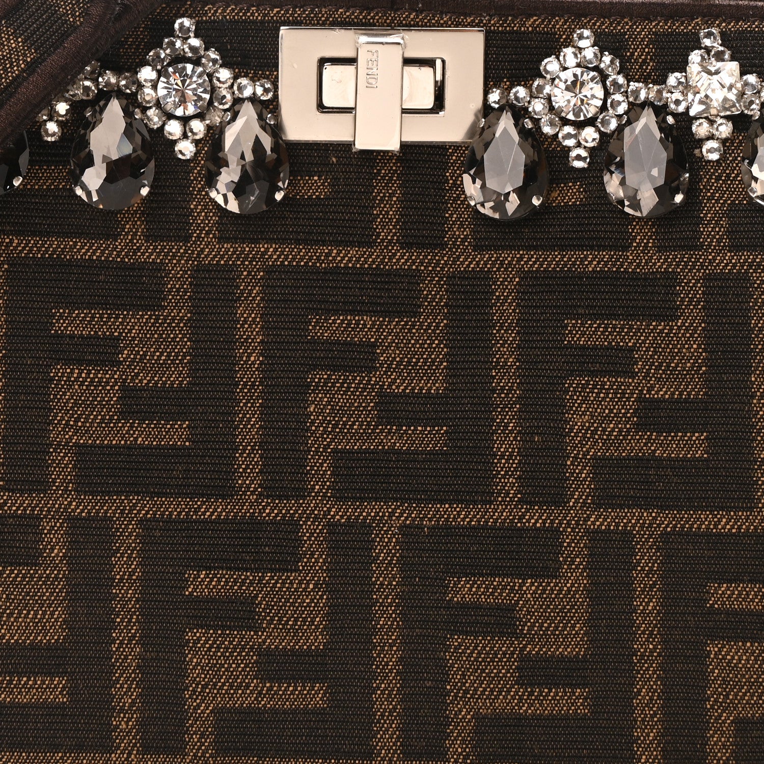 Fendi Fabric Jacquard FF 1974 Crystal Petite Peekaboo I SEE U Satchel Tabacco Moro 7 of 9